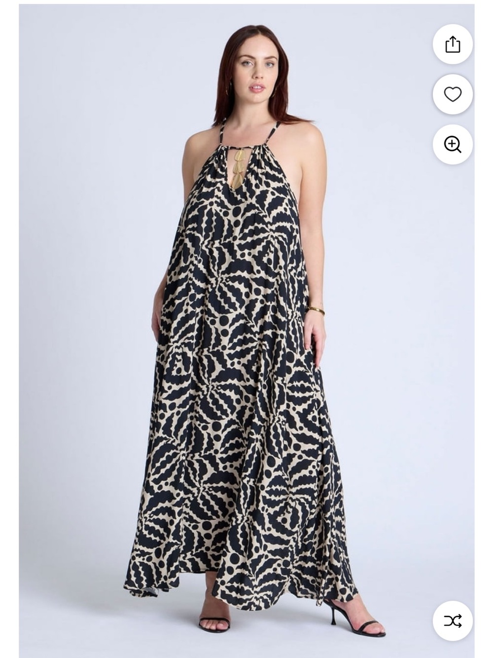 ELOQUII Animal Print Maxi Dress with Hardware in Black and Beige